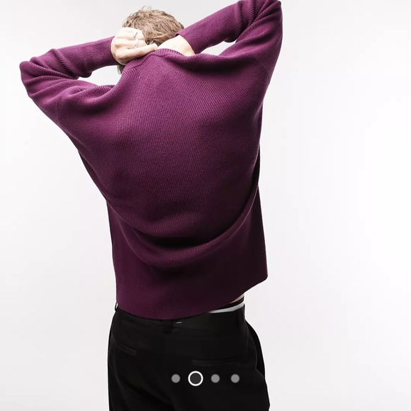 Topman Knit Ribbed Crewneck Sweater in Burgundy Mens - Picture 6 of 7